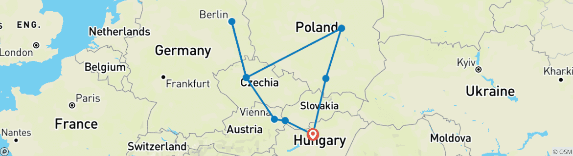 Image of a map showing the route of the tour