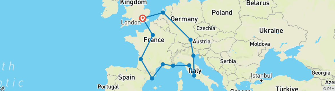 Image d'une carte montrant l'itinéraire du circuit