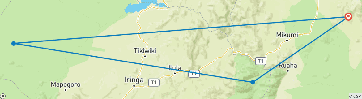 Image of a map showing the route of the tour