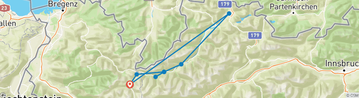 Karte mit der Reiseroute