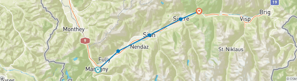 Image d'une carte montrant l'itinéraire du circuit