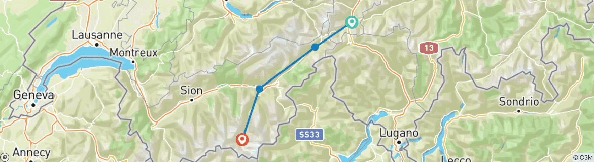 Image d'une carte montrant l'itinéraire du circuit