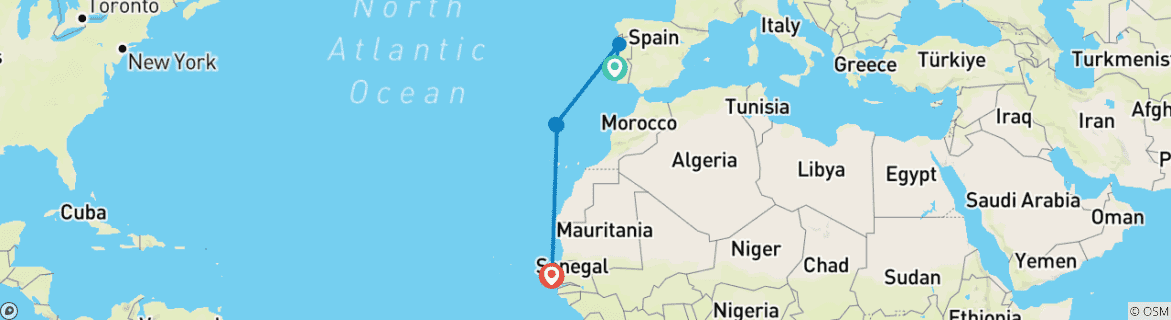 Carte du circuit Joyaux cachés de l'Atlantique et de l'Afrique