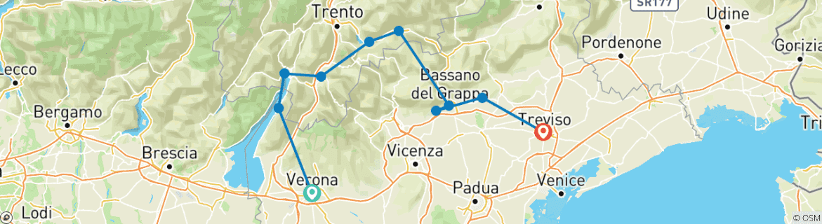 Carte du circuit De Vérone à Venise : Randonnées épiques et détente