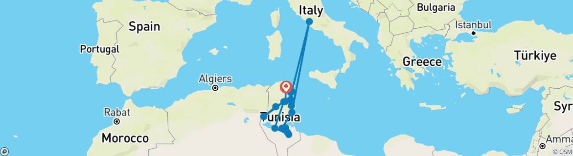 Image d'une carte montrant l'itinéraire du circuit