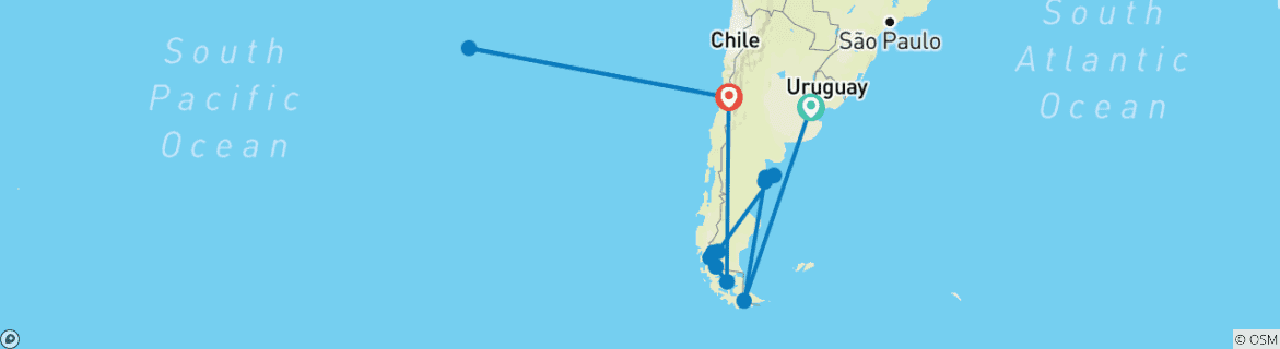 Map of Argentinien & Chile Rundreise - 20 Tage Patagonien Pur & Mystische Osterinsel