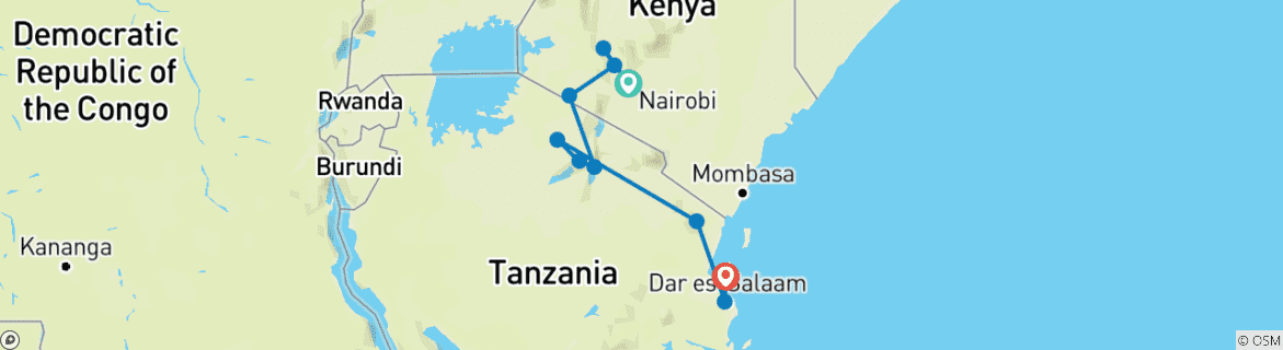 Image d'une carte montrant l'itinéraire du circuit