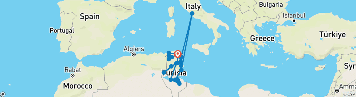 Image d'une carte montrant l'itinéraire du circuit
