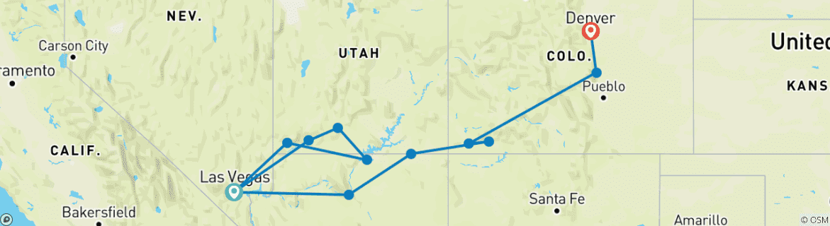 Image of a map showing the route of the tour
