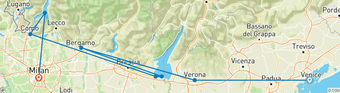 Image d'une carte montrant l'itinéraire du circuit