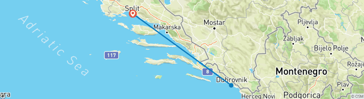 Image d'une carte montrant l'itinéraire du circuit