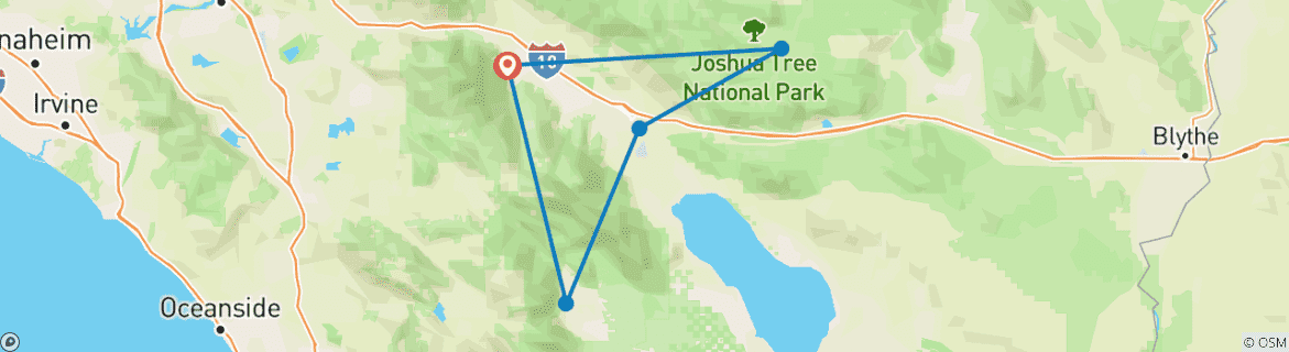 Image of a map showing the route of the tour