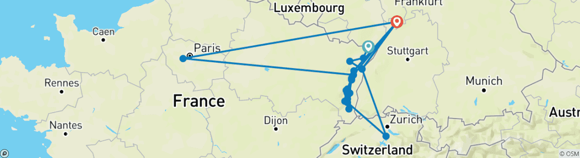 Image d'une carte montrant l'itinéraire du circuit