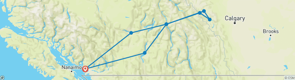 Image of a map showing the route of the tour