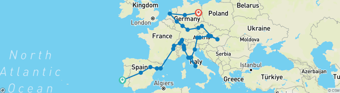 Image d'une carte montrant l'itinéraire du circuit