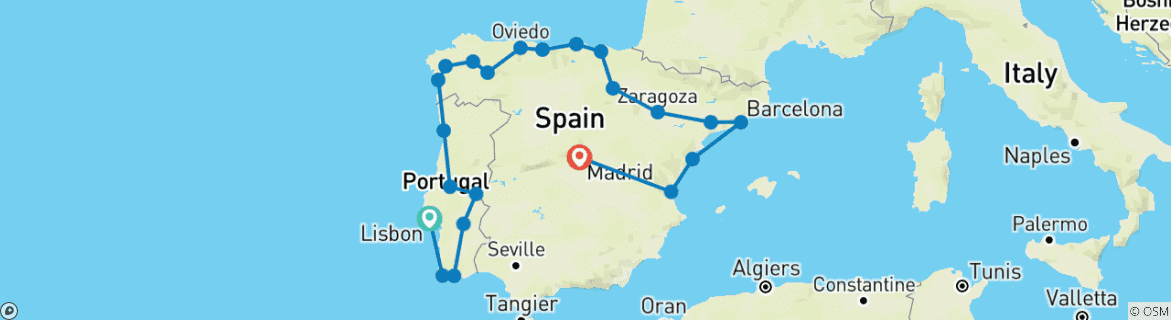 Image d'une carte montrant l'itinéraire du circuit