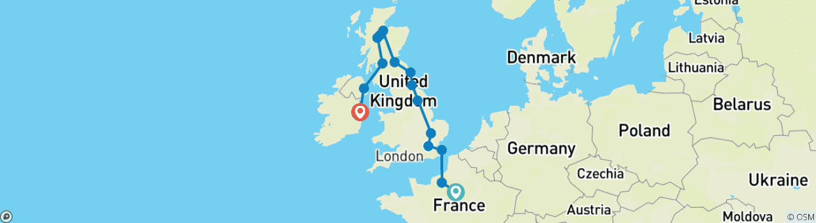 Image d'une carte montrant l'itinéraire du circuit