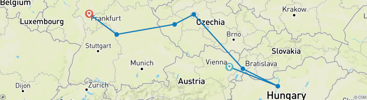Image of a map showing the route of the tour