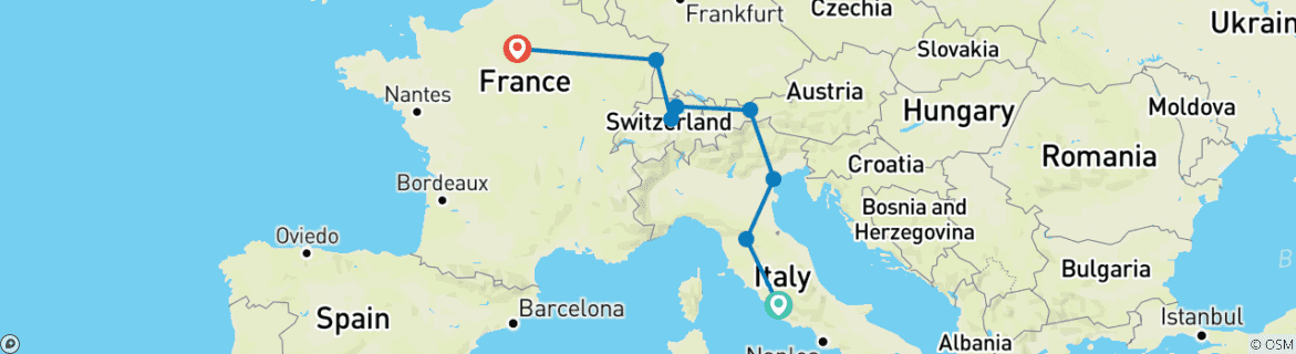 Image d'une carte montrant l'itinéraire du circuit
