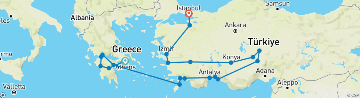 Image d'une carte montrant l'itinéraire du circuit