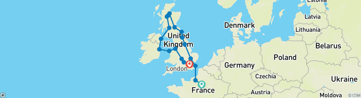 Image d'une carte montrant l'itinéraire du circuit