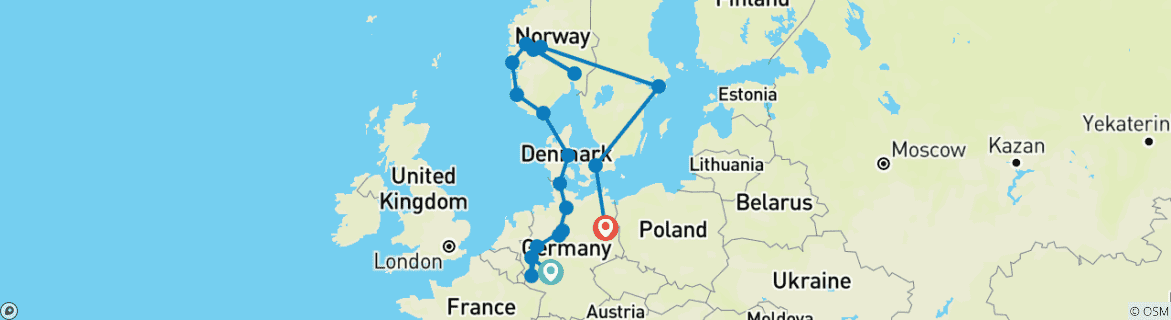 Image d'une carte montrant l'itinéraire du circuit