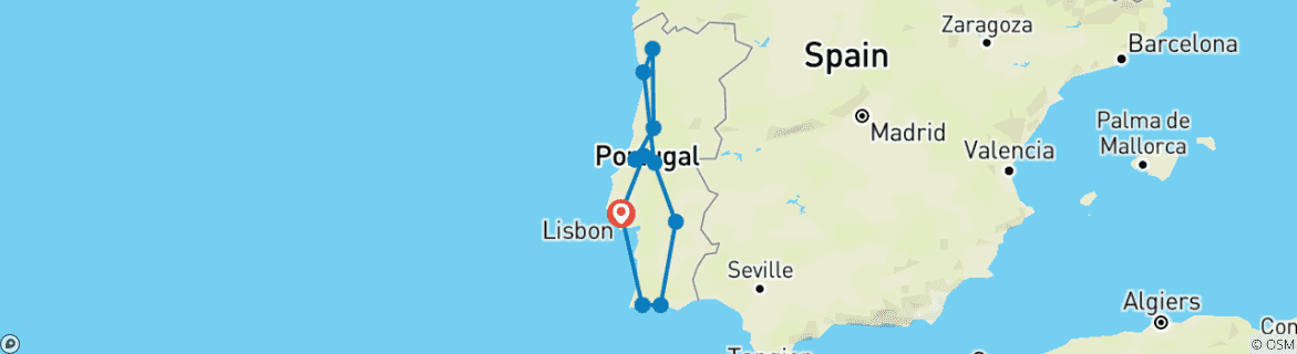 Image of a map showing the route of the tour