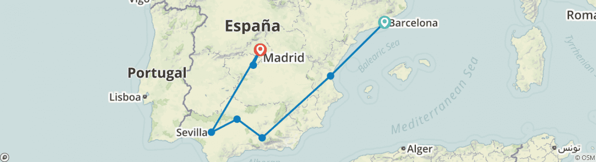 Image of a map showing the route of the tour