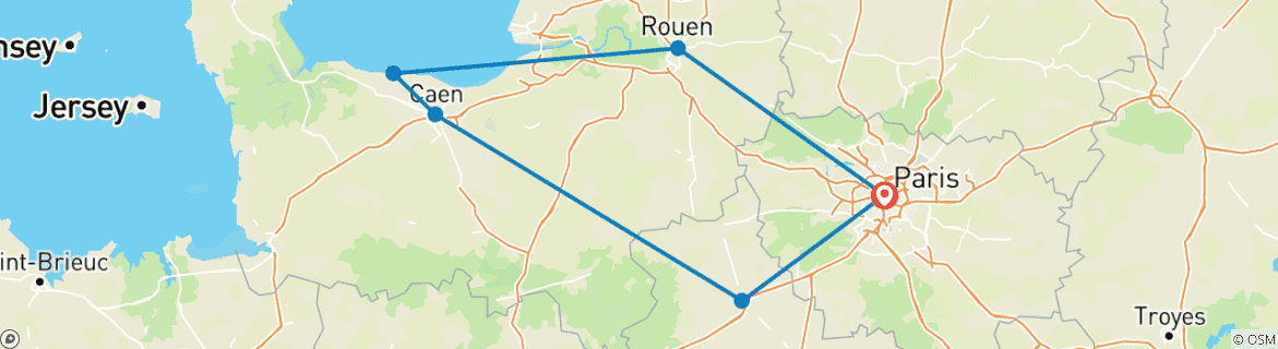 Image of a map showing the route of the tour