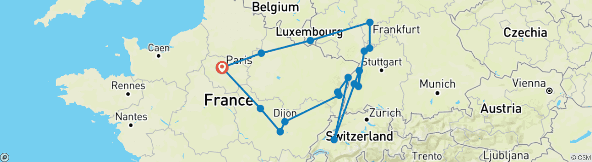 Image d'une carte montrant l'itinéraire du circuit