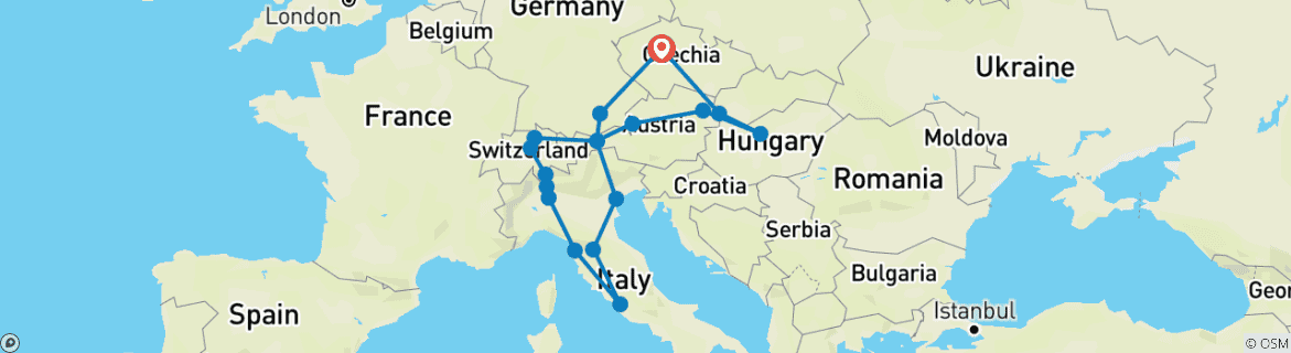 Karte mit der Reiseroute