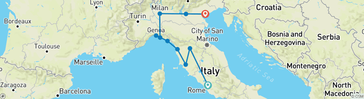 Image d'une carte montrant l'itinéraire du circuit