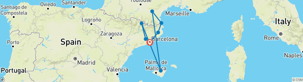 Image d'une carte montrant l'itinéraire du circuit