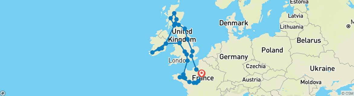 Image d'une carte montrant l'itinéraire du circuit