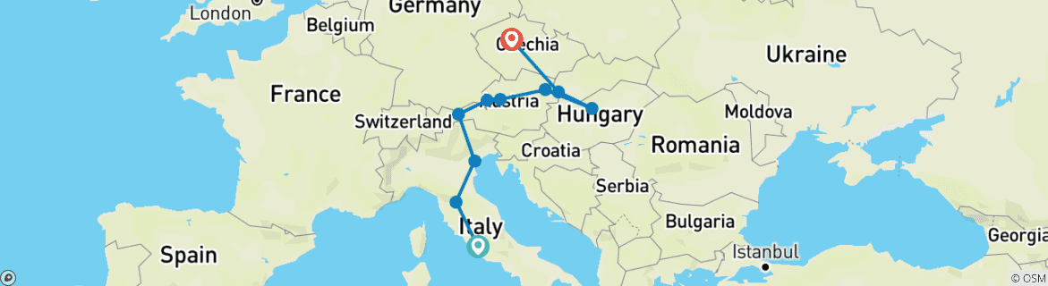 Image d'une carte montrant l'itinéraire du circuit