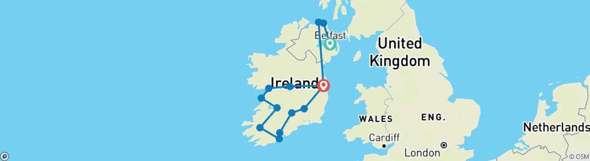 Image of a map showing the route of the tour