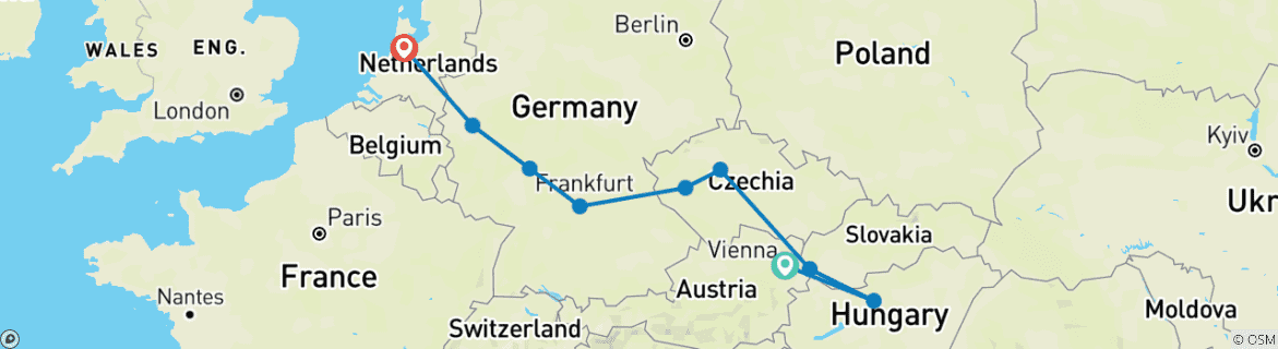 Image of a map showing the route of the tour