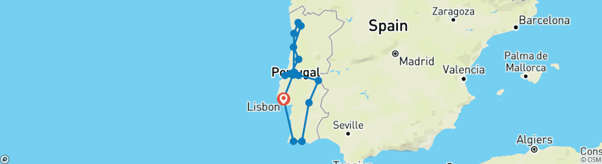 Image of a map showing the route of the tour