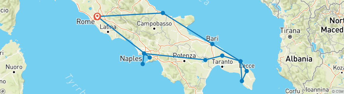 Foto van een kaart met de route van de rondreis