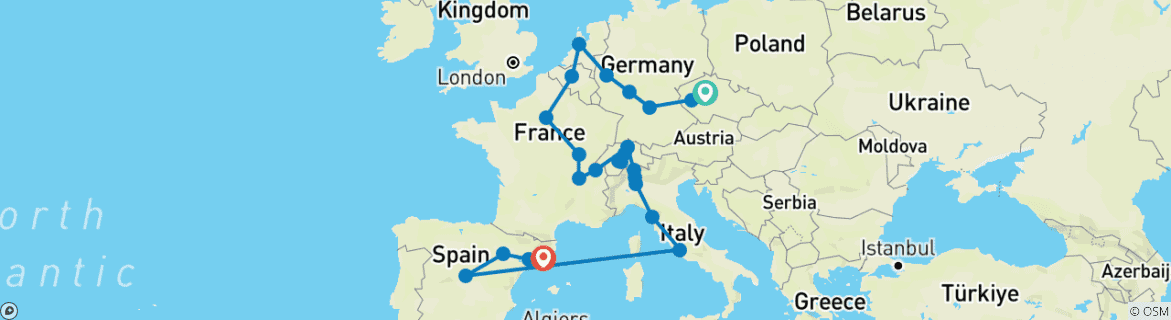 Image d'une carte montrant l'itinéraire du circuit