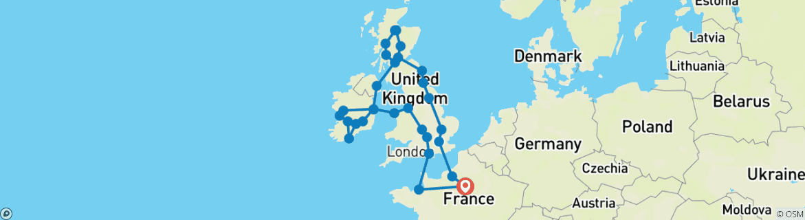 Image d'une carte montrant l'itinéraire du circuit