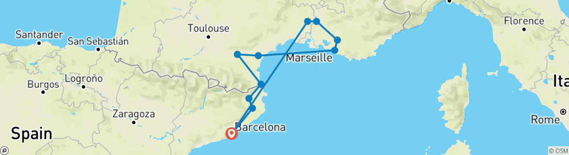 Image d'une carte montrant l'itinéraire du circuit