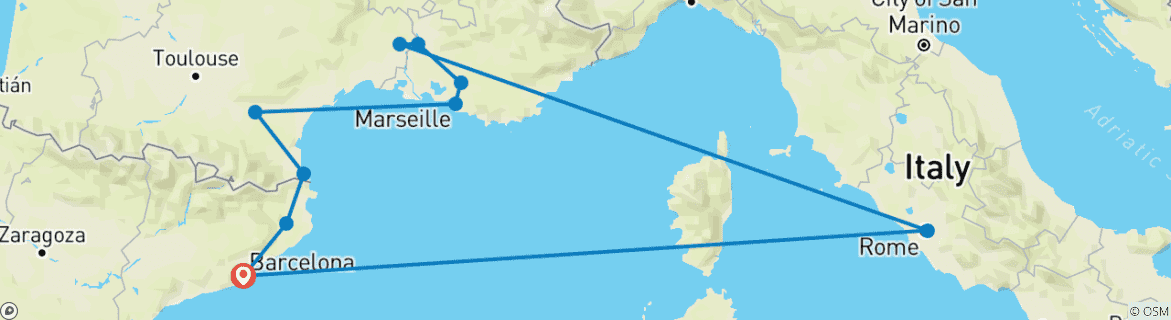 Image d'une carte montrant l'itinéraire du circuit