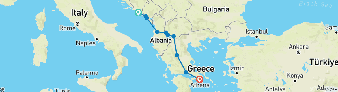 Image d'une carte montrant l'itinéraire du circuit