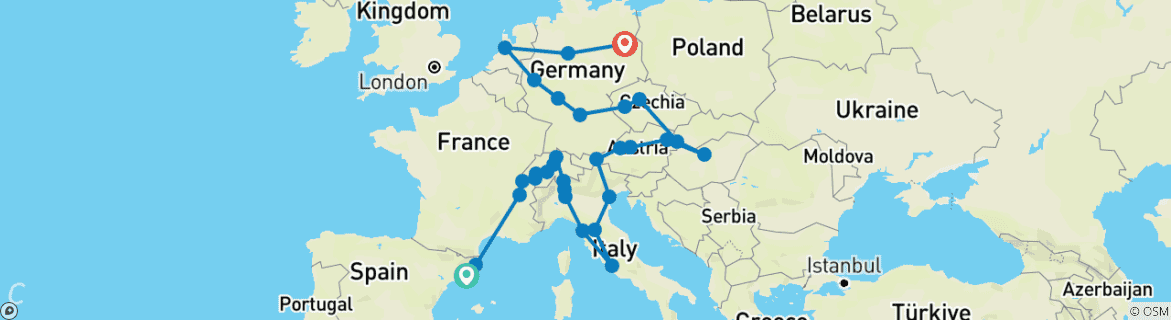 Karte mit der Reiseroute