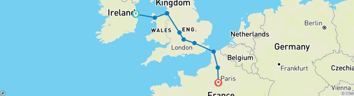 Image of a map showing the route of the tour
