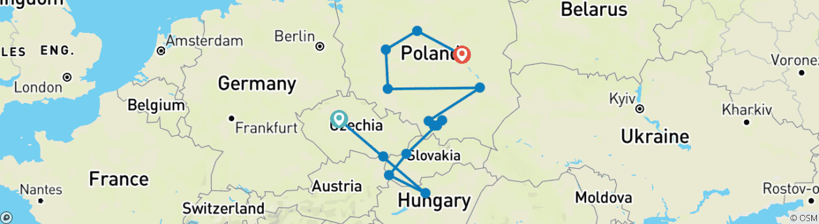 Image d'une carte montrant l'itinéraire du circuit