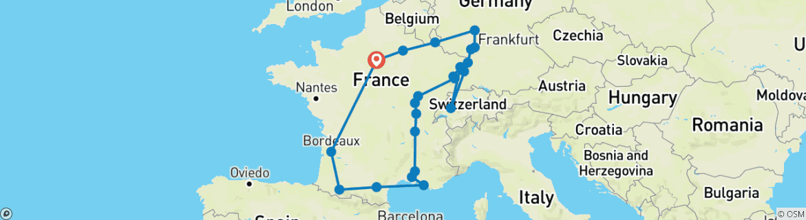 Kaart van Dromen van Frankrijk & het Zwarte Woud (23 bestemmingen)