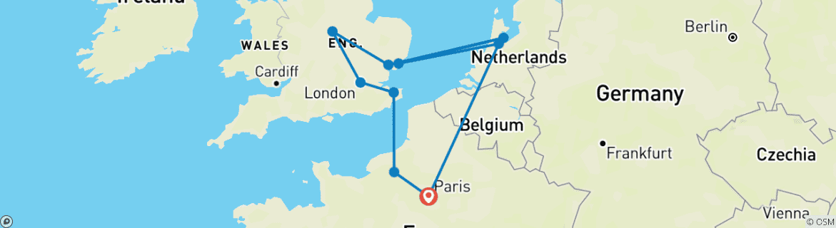 Carte du circuit Triangle européen ROT (10 destinations)