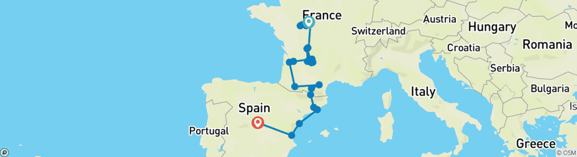 Image d'une carte montrant l'itinéraire du circuit